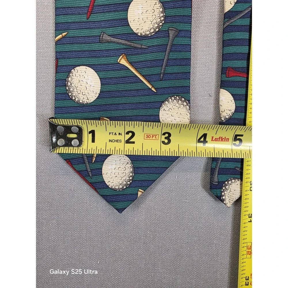 Mens 100% Silk Necktie Golf Balls Tees Sports Country Club Golfer Office Vintage